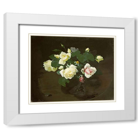 Yellow and Pink Roses White Modern Wood Framed Art Print with Double Matting by Park, James Stuart
