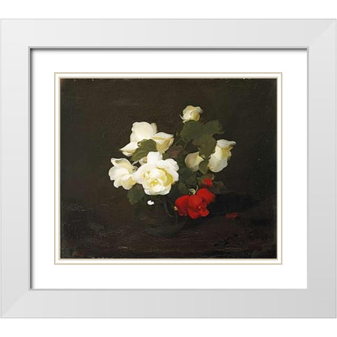 Yellow and Red Roses White Modern Wood Framed Art Print with Double Matting by Park, James Stuart