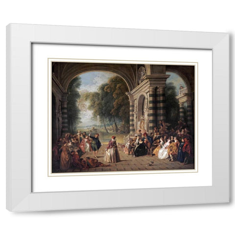 The Pleasures of The Ball White Modern Wood Framed Art Print with Double Matting by Pater, Jean Baptiste Joseph