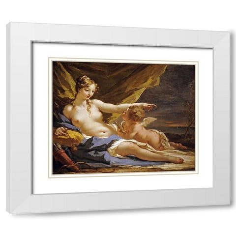 Venus and Cupid White Modern Wood Framed Art Print with Double Matting by Pellegrini, Giovanni Antonio