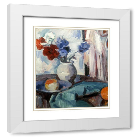 Mixed Carnations and Cornflowers White Modern Wood Framed Art Print with Double Matting by Peploe, Samuel John