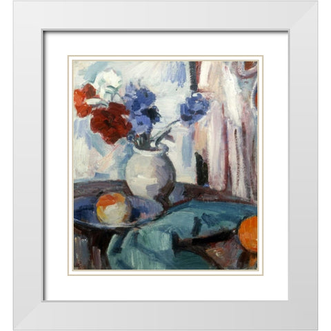 Mixed Carnations and Cornflowers White Modern Wood Framed Art Print with Double Matting by Peploe, Samuel John