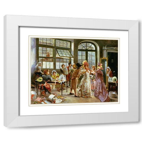 At The Milliners White Modern Wood Framed Art Print with Double Matting by Perez, Alonzo