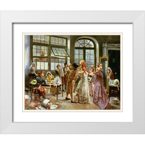 At The Milliners White Modern Wood Framed Art Print with Double Matting by Perez, Alonzo
