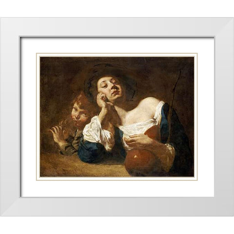 A Shepherdess With a Gourd White Modern Wood Framed Art Print with Double Matting by Piazzetta, Giovanni Battista