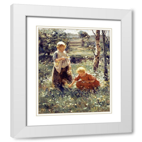 Children In a Field White Modern Wood Framed Art Print with Double Matting by Pieters, Evert