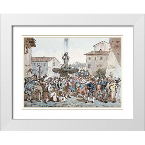 Carnevale a Roma White Modern Wood Framed Art Print with Double Matting by Pinelli, Bartolomeo