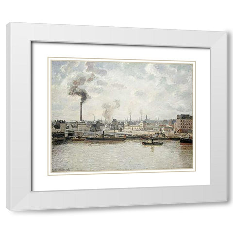 Quay at Saint-Sever, Rouen White Modern Wood Framed Art Print with Double Matting by Pissarro, Camille