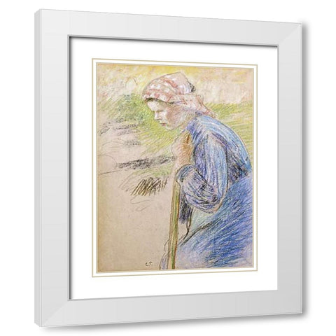 Young Peasant White Modern Wood Framed Art Print with Double Matting by Pissarro, Camille