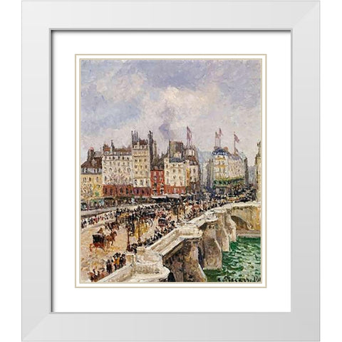 Le Pont-Neuf White Modern Wood Framed Art Print with Double Matting by Pissarro, Camille