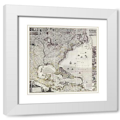 A Map of The British Empire In America White Modern Wood Framed Art Print with Double Matting by Popple, Henry