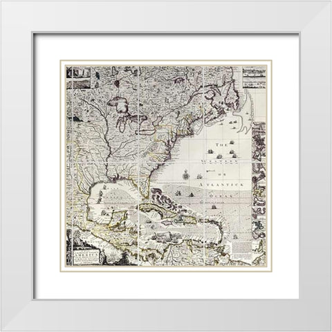 A Map of The British Empire In America White Modern Wood Framed Art Print with Double Matting by Popple, Henry