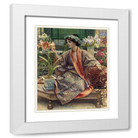 A Hot-House Flower White Modern Wood Framed Art Print with Double Matting by Poynter, Sir Edward John