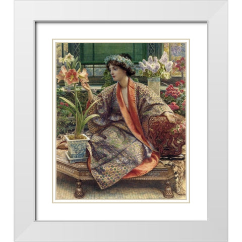 A Hot-House Flower White Modern Wood Framed Art Print with Double Matting by Poynter, Sir Edward John