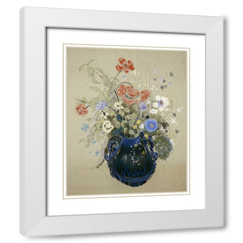 A Vase OF Blue Flowers White Modern Wood Framed Art Print with Double Matting by Redon, Odilion