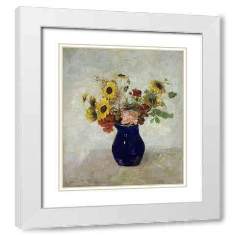 Vase De Fleurs White Modern Wood Framed Art Print with Double Matting by Redon, Odilion
