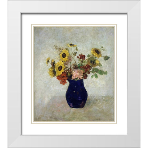 Vase De Fleurs White Modern Wood Framed Art Print with Double Matting by Redon, Odilion
