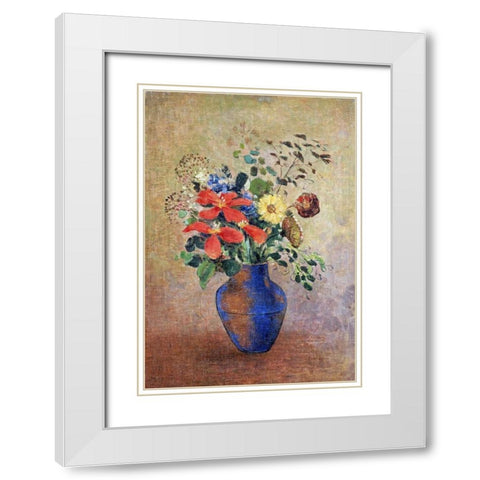 The Blue Vase White Modern Wood Framed Art Print with Double Matting by Redon, Odilion
