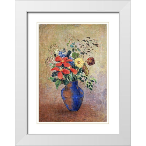The Blue Vase White Modern Wood Framed Art Print with Double Matting by Redon, Odilion