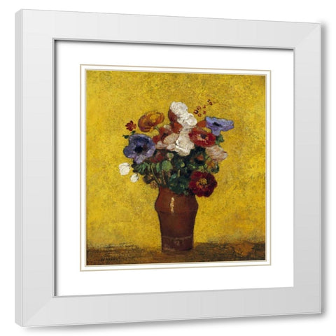 Fleurs White Modern Wood Framed Art Print with Double Matting by Redon, Odilion