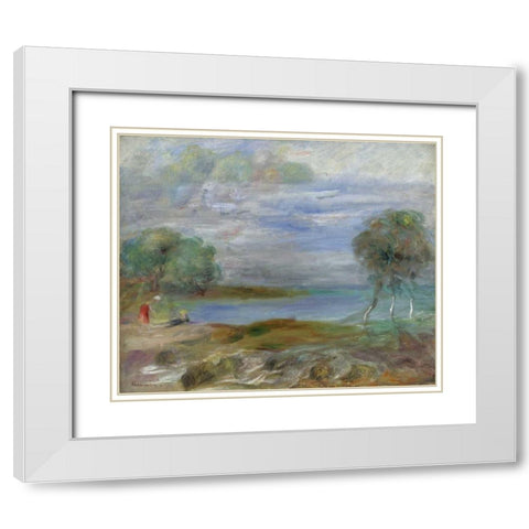 Two People at The Waters Edge White Modern Wood Framed Art Print with Double Matting by Renoir, Pierre-Auguste