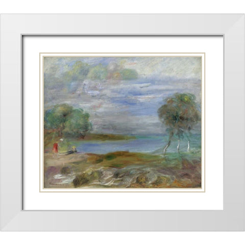Two People at The Waters Edge White Modern Wood Framed Art Print with Double Matting by Renoir, Pierre-Auguste