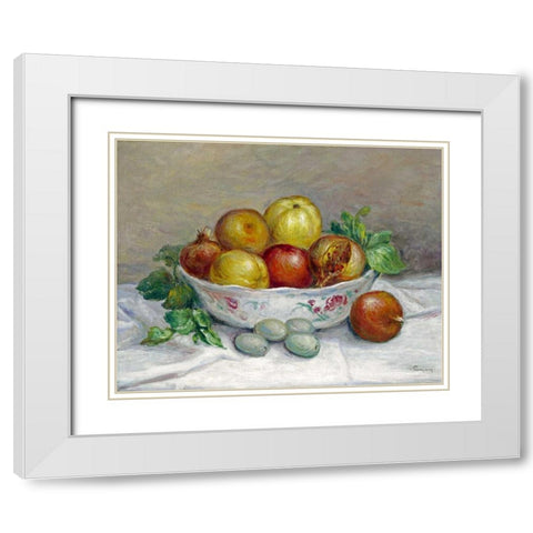 Nature Morte a La Grenade White Modern Wood Framed Art Print with Double Matting by Renoir, Pierre-Auguste