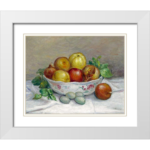 Nature Morte a La Grenade White Modern Wood Framed Art Print with Double Matting by Renoir, Pierre-Auguste
