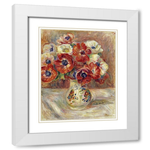 Still Life With Anemones White Modern Wood Framed Art Print with Double Matting by Renoir, Pierre-Auguste