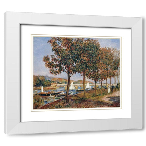 The Bridge at Argenteuil White Modern Wood Framed Art Print with Double Matting by Renoir, Pierre-Auguste