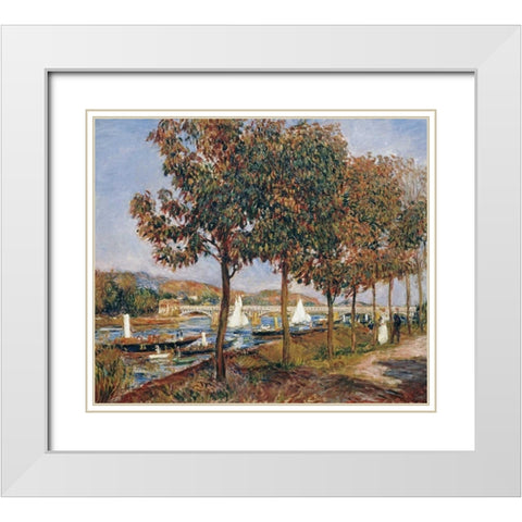 The Bridge at Argenteuil White Modern Wood Framed Art Print with Double Matting by Renoir, Pierre-Auguste