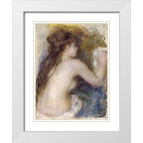 Nude Back of a Woman White Modern Wood Framed Art Print with Double Matting by Renoir, Pierre-Auguste