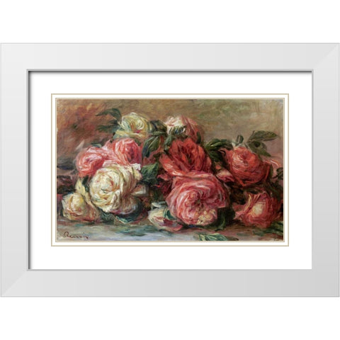 Discarded Roses White Modern Wood Framed Art Print with Double Matting by Renoir, Pierre-Auguste