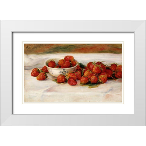 Strawberries White Modern Wood Framed Art Print with Double Matting by Renoir, Pierre-Auguste