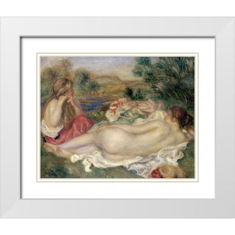 Two Bathers White Modern Wood Framed Art Print with Double Matting by Renoir, Pierre-Auguste