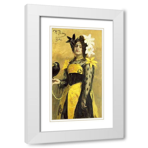 Portrait of a Lady In a Yellow and Black Gown White Modern Wood Framed Art Print with Double Matting by Repin, Ilia Efimovich
