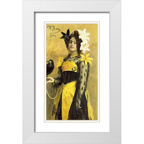 Portrait of a Lady In a Yellow and Black Gown White Modern Wood Framed Art Print with Double Matting by Repin, Ilia Efimovich