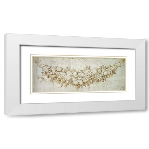 A Swag of Harvest Fruit White Modern Wood Framed Art Print with Double Matting by Reubens, Peter Paul