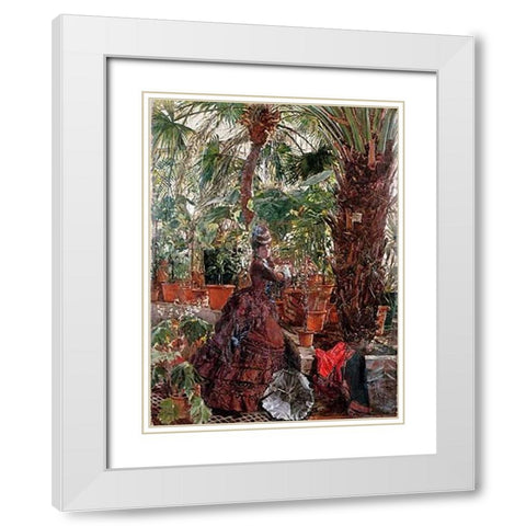 In The Conservatory White Modern Wood Framed Art Print with Double Matting by Wilhelm Richter, Edouard Frederic
