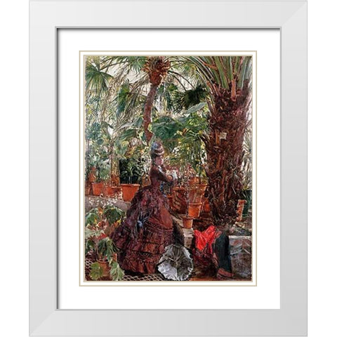 In The Conservatory White Modern Wood Framed Art Print with Double Matting by Wilhelm Richter, Edouard Frederic