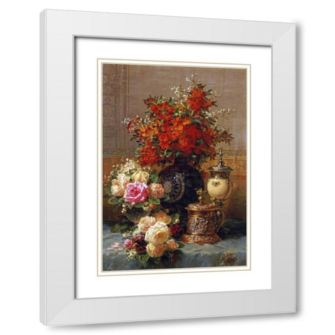 Still Life of Roses and Other Flowers White Modern Wood Framed Art Print with Double Matting by Robie, Jean-Baptiste