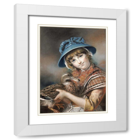 A Market Girl Holding a Mallard Duck White Modern Wood Framed Art Print with Double Matting by Russell, John