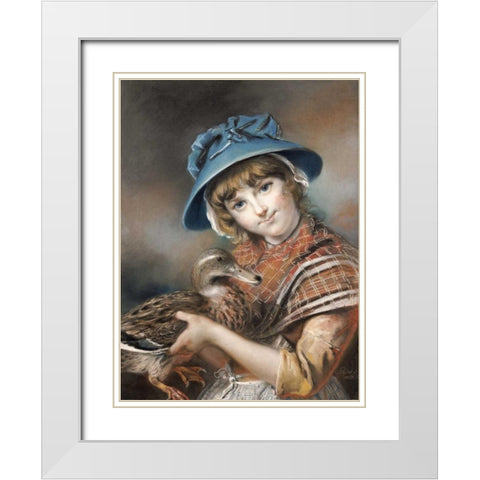 A Market Girl Holding a Mallard Duck White Modern Wood Framed Art Print with Double Matting by Russell, John