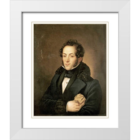 The Poet Aleksandr Sergeevich Pushkin White Modern Wood Framed Art Print with Double Matting by Russian School