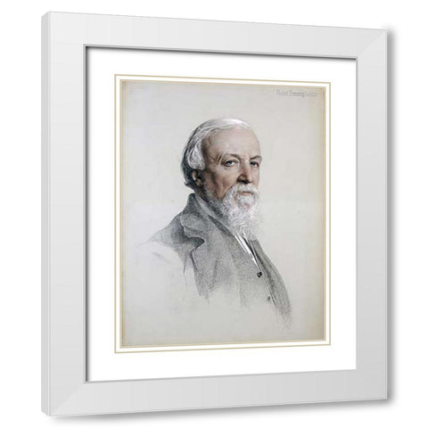 Portrait of Robert Browning White Modern Wood Framed Art Print with Double Matting by Sandys, Anthony Frederick August