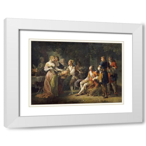 Louis XIV of France Declaring His Love White Modern Wood Framed Art Print with Double Matting by Schall, Jean-Frederic