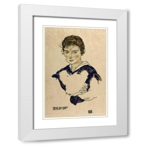 Portrait Fraulein Toni Rieger White Modern Wood Framed Art Print with Double Matting by Schiele, Egon