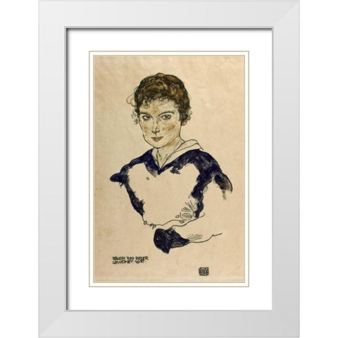 Portrait Fraulein Toni Rieger White Modern Wood Framed Art Print with Double Matting by Schiele, Egon