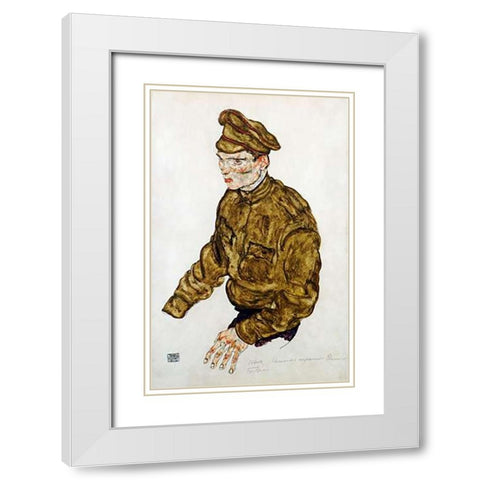 Russian Prisioner of War White Modern Wood Framed Art Print with Double Matting by Schiele, Egon