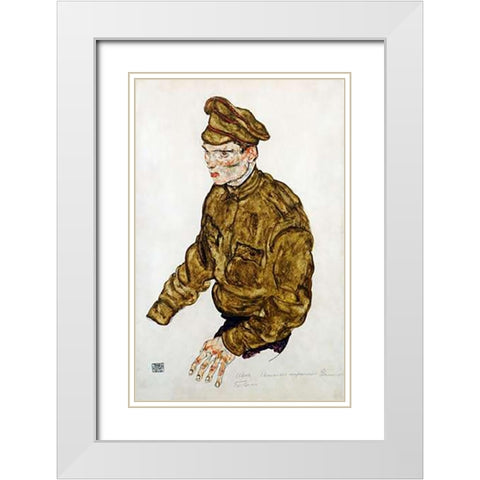 Russian Prisioner of War White Modern Wood Framed Art Print with Double Matting by Schiele, Egon